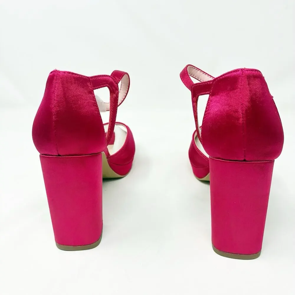 French Connection Pink Satin Block Heel Platform Open Toe Sandal 7 NIB